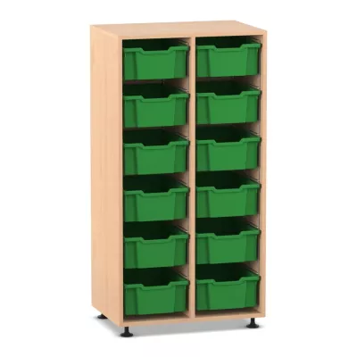 Mittelhohes Regal, 143,9 x 73,1 x 48, mit 12 Boxen