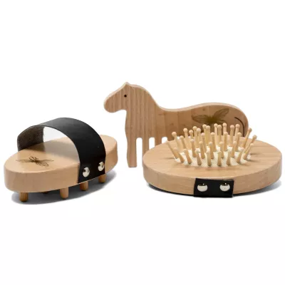 Holzborstenbürste, Rundbürste, Pferdeform, Natursholz, Kammerspielt