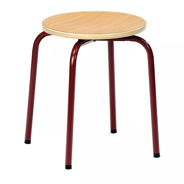 Hocker, Runder Holztisch, Holzplatte, Metallbeine, Rot