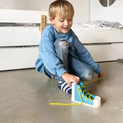Kinder Sneaker, Blau Schuhe, Lederfreie Turnschuhe, Gelbe Schnürsenkel, Rundsohlensohle