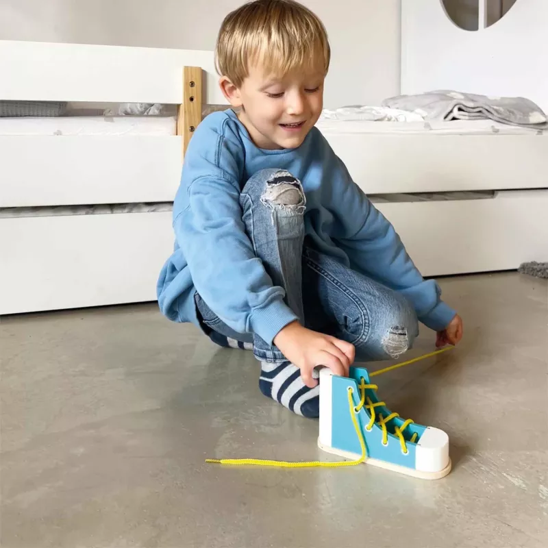 Kinder Sneaker, Blau Schuhe, Lederfreie Turnschuhe, Gelbe Schnürsenkel, Rundsohlensohle