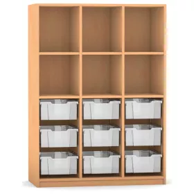 Mittelhohes Regal, 143,9 x 108,5 x 48 cm, mit 9 Boxen und 6 Fächern