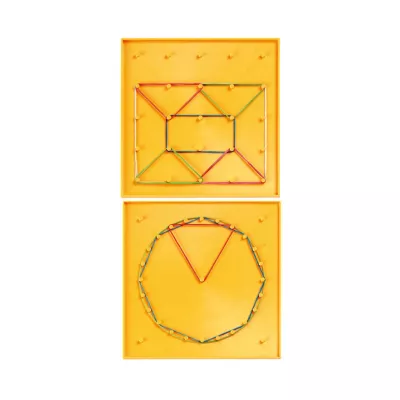 Geometric Leinwand, Kunstinstallation, Musterkonstruktion, Kreisel-Form, Gelbe Hintergrundplatte