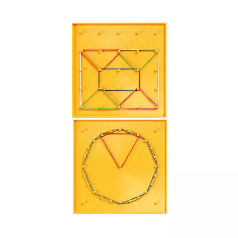 Geometric Leinwand, Kunstinstallation, Musterkonstruktion, Kreisel-Form, Gelbe Hintergrundplatte