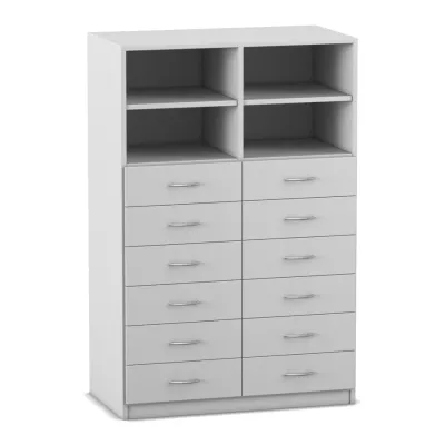 Kommode, Dielenschrank, Regal-Kombination, Schubladen, Grau