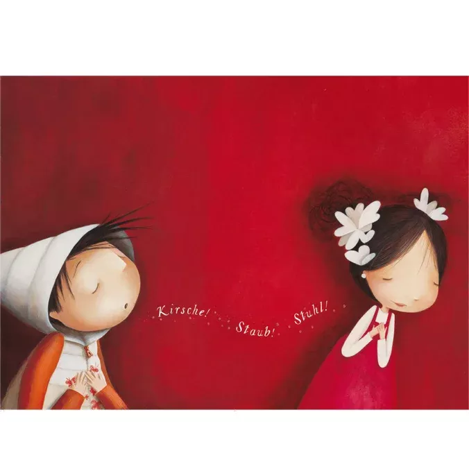 Kindermotiv, Illustration, Roter Hintergrund, Brautschmuck, Blumenhaar