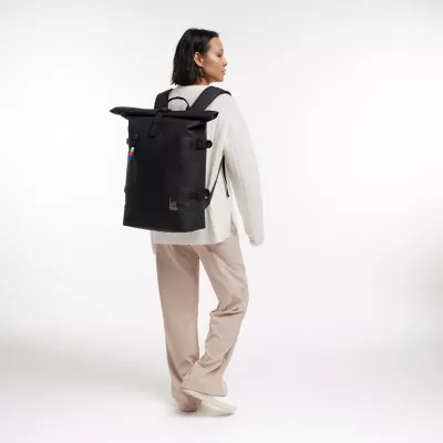 Rucksack, schwarzer Rucksack, Rolltop-Rucksack, rechteckige Tasche, Tragebeutel