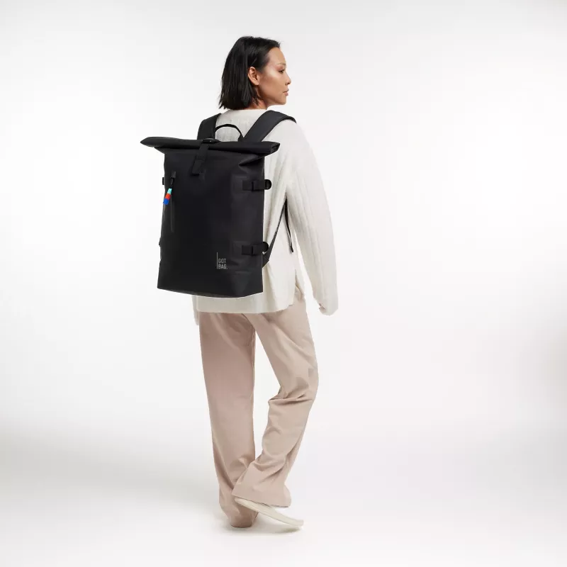 Rucksack, schwarzer Rucksack, Rolltop-Rucksack, rechteckige Tasche, Tragebeutel