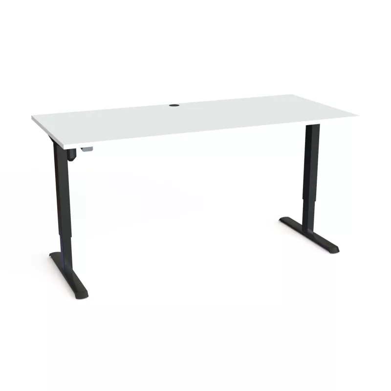 Schreibtisch, Elektrisch höhenverstellbar, Glasplatte, Metallbeine, Kabelmanagement