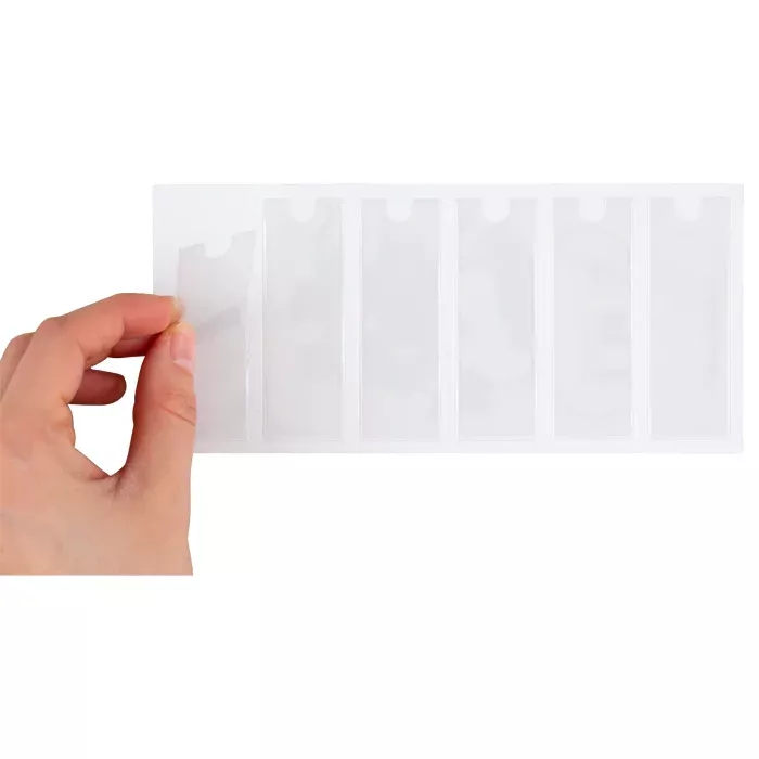 sticky strips, testing strips, peel-off labels, plastic sheet, clear adhesive