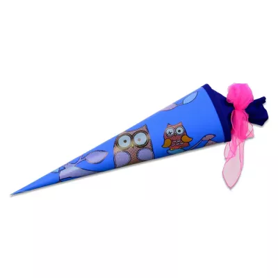 Schultüte, Schultüte mit Muster, Eulenprint, blau, Schultütenform