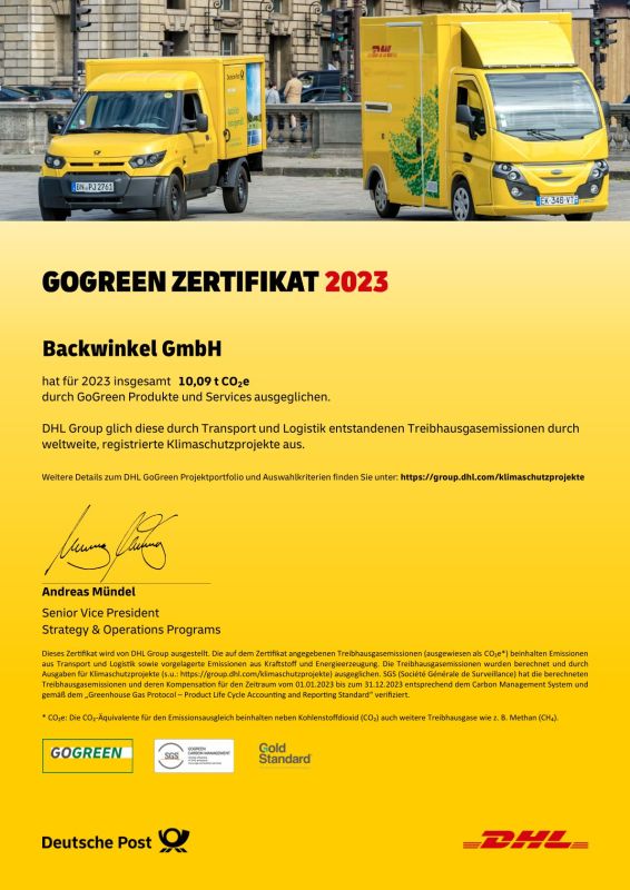 gelbe LKW, Transporter, DHL, GoGreen Zertifikat, Frühjahr 2023