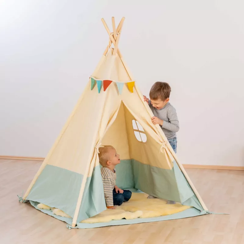 Kinderzelt, Tipi, Spielzelt, Gemusterte Banner, Pastellfarben