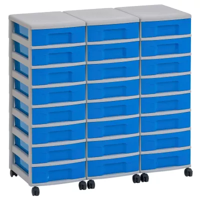 Aufbewahrungsschrank, Schubladeneinheit, blaue Schubladen, Rollwagen, Kunststoffaufbewahrung