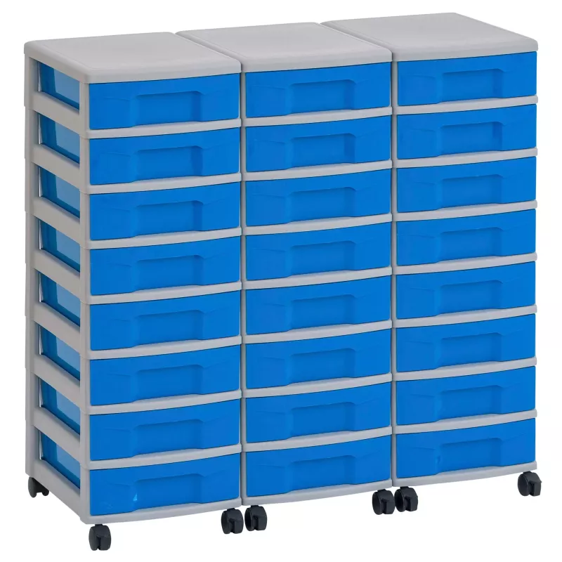 Aufbewahrungsschrank, Schubladeneinheit, blaue Schubladen, Rollwagen, Kunststoffaufbewahrung