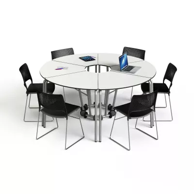 runde tische, modularer tisch, stahlbeine, weiße tischplatte, klapptisch/zusammenlegbar