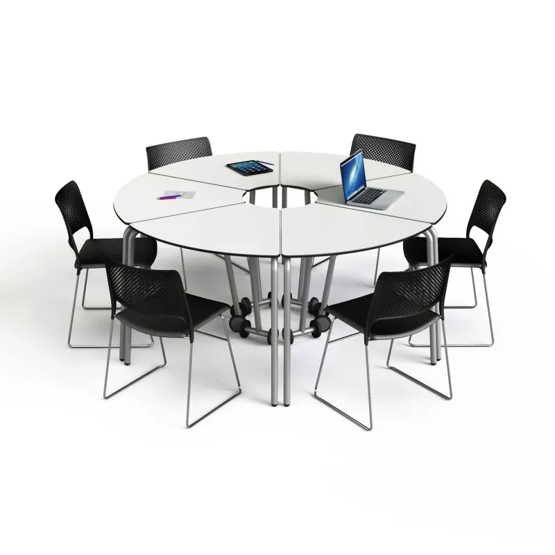 runde tische, modularer tisch, stahlbeine, weiße tischplatte, klapptisch/zusammenlegbar