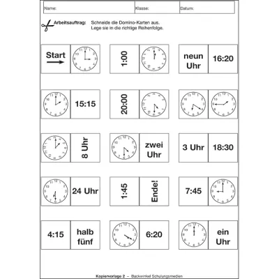 Uhr, analoge Uhr, Zeitbezeichnungen, Arbeitsblatt, Zeitwörter