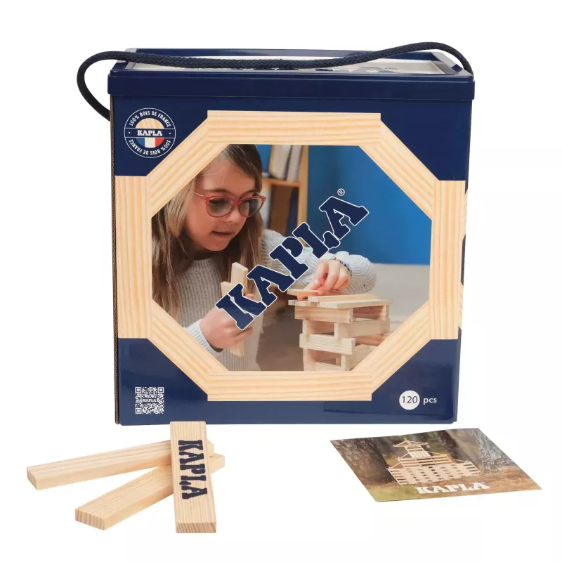 Holzbausteine, Konstruktionsspielzeug, 120 Teile, Naturholz, Tragebox