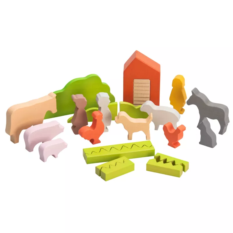 Holzspielzeug, Tierfiguren aus Holz, Häuschen, Baumhaus, Holzklötze