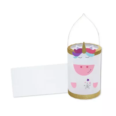 Einhorn Laterne, Papiertüte Laterne, rosa weiße Laterne, glitzer Goldrand, hängende Laterne