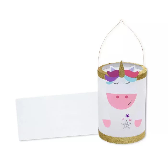 Einhorn Laterne, Papiertüte Laterne, rosa weiße Laterne, glitzer Goldrand, hängende Laterne