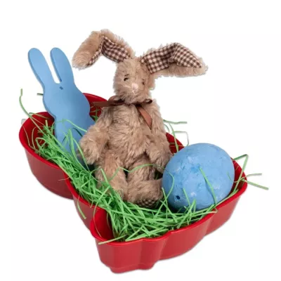 Osterhasenfigur, Osterdekoration, Korb, Eier, Spielzeughasen