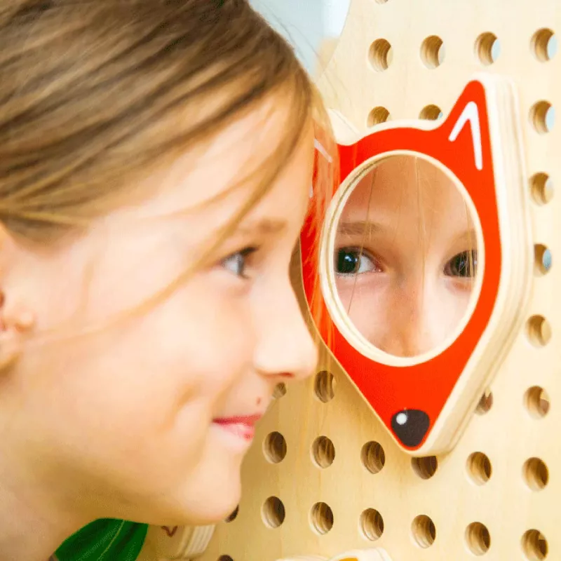 Kinder, Spiegel, Holzbrett, Spielzeug, Puppe