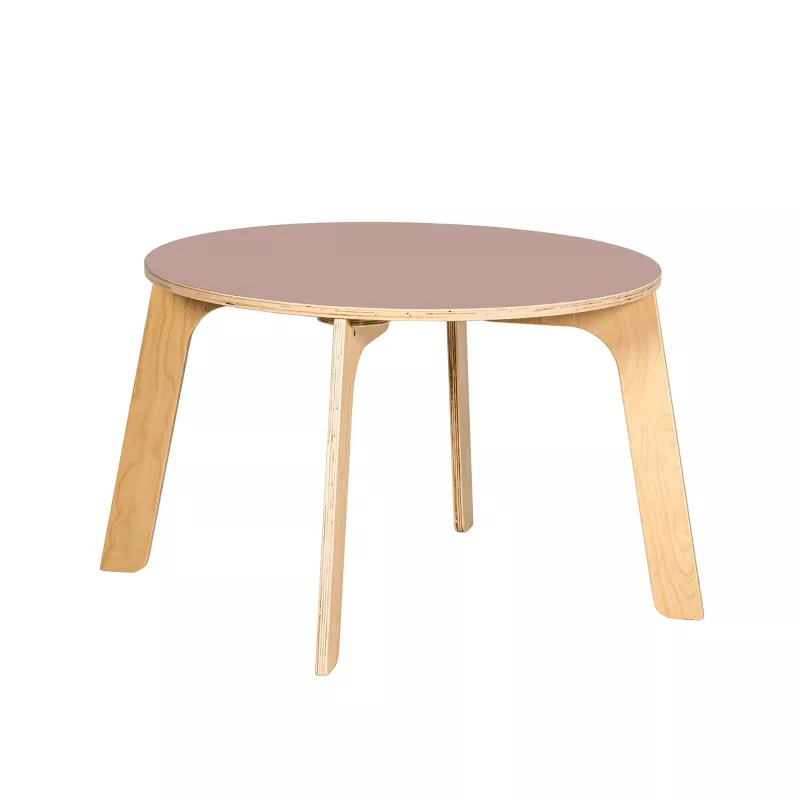 Holztisch, Rundtisch, Couchtisch, Birkenholz, Beige Platte