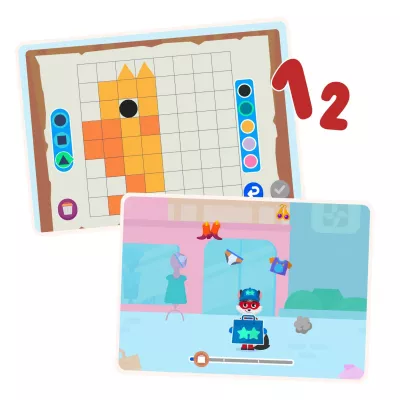 pixel-art, Gitter, orange-gelb, quadrate, Spielszenen