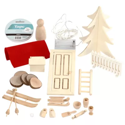 Holzspielzeug, Miniaturhaus, Holzfiguren, Naturholz, Weihnachtsdeko