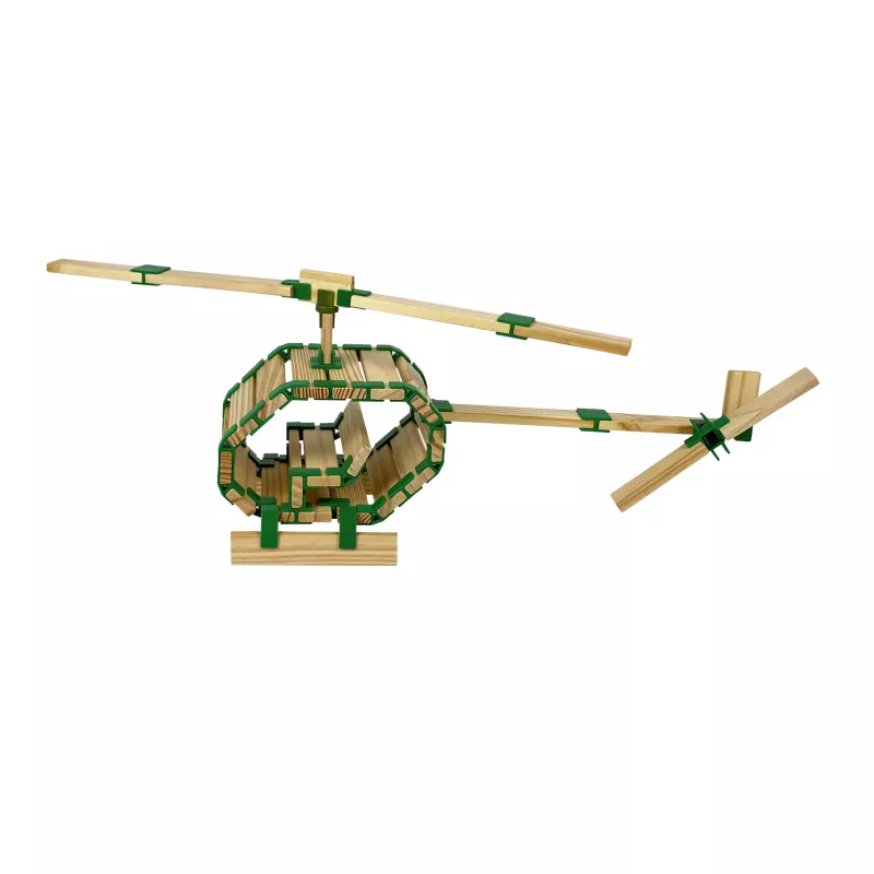 Holzspielzeug, Helikopter, Baustein-Set, Konstruktionsspielzeug, grün-schwarz