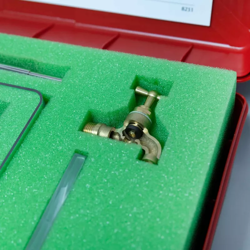 Messingventil, verstellbares Ventil, Hydraulikverbinder, Metallstecker, grünes Schaumstoff-Etui