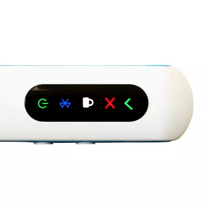 USB-C, LED-Anzeigen, Geräteanschluss, Bedienfeld, weißer Kunststoff