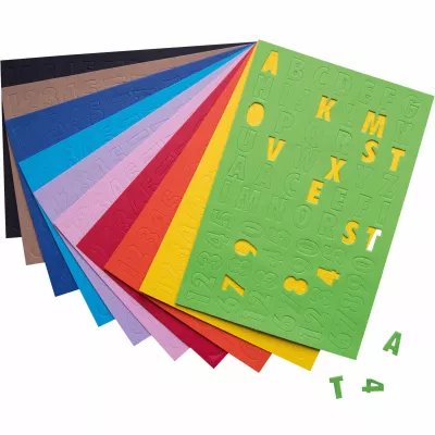 Farbstoffkarton, Buntes Papier, Alphabetbuchstaben, Erhabene Zahlen, Kunstschaumstoff