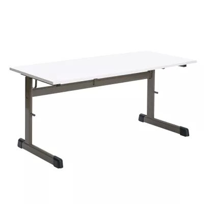 Schreibtisch, Absetzbare Tischplatte, Stahlrahmen, Höhenverstellbar, weiße Oberfläche