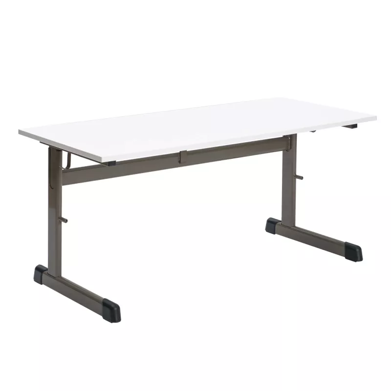 Schreibtisch, Absetzbare Tischplatte, Stahlrahmen, Höhenverstellbar, weiße Oberfläche
