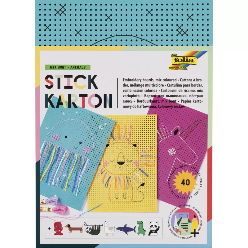 Stickkarton, Stickkarton-Board, bunt, Tiermuster, bunte-blätter