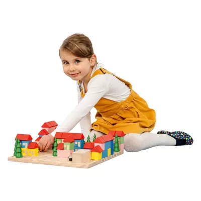 Holzspielzeug, Miniaturstadt, Kinderbauspielzeug, Holzbausteine, Nachbildung