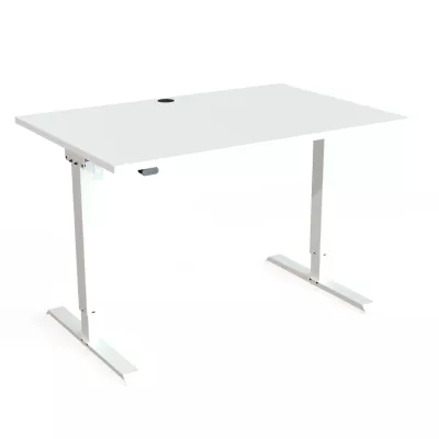 schreibtisch, metallic, weiß, Etagenbeine, Kabelmanagement