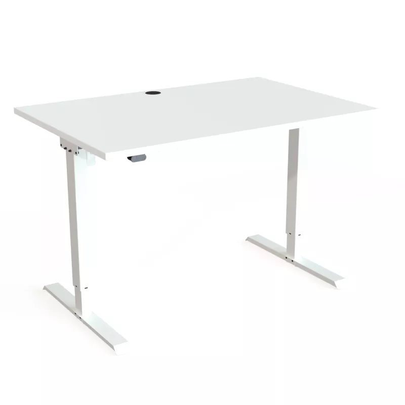 schreibtisch, metallic, weiß, Etagenbeine, Kabelmanagement