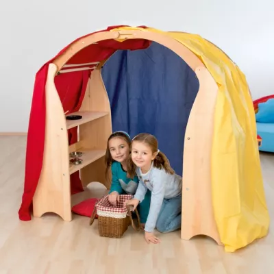 Kinderzelt, Spielzelt, Holzrahmen, Stoffzelt, Picknickkorb