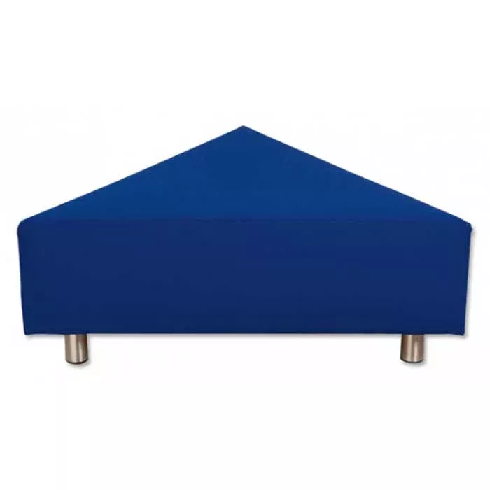 sofa bed, blaue Polsterung, Dachformen-Optik, niedrige Bauweise, Metallbeine