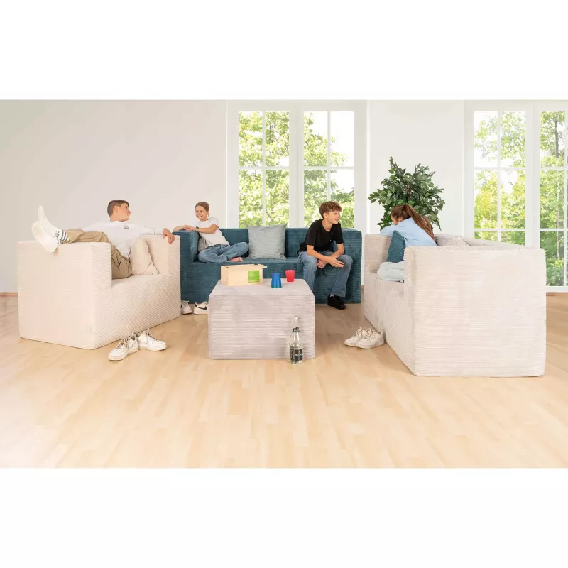 Sofagarnitur, Wohnzimmercouch, Beige beige Rattan-Optik, Sessel, Couchtisch