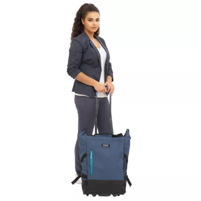 Rucksack, Tragbarer Koffer, Rollreisetasche, Denim Blau, Laptopfach