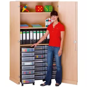 Garagenschrank, 190 x 94,4 cm, mit 3 Rollcontainern und 24 Boxen