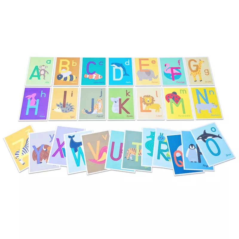 Alphabetkarten, Lernkarten, Buchstaben, Kinderbildung, bunt