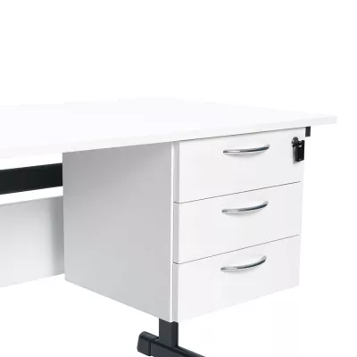 Schreibtisch, Schubladen, Weiß, Metallbeine, Rollschubladen