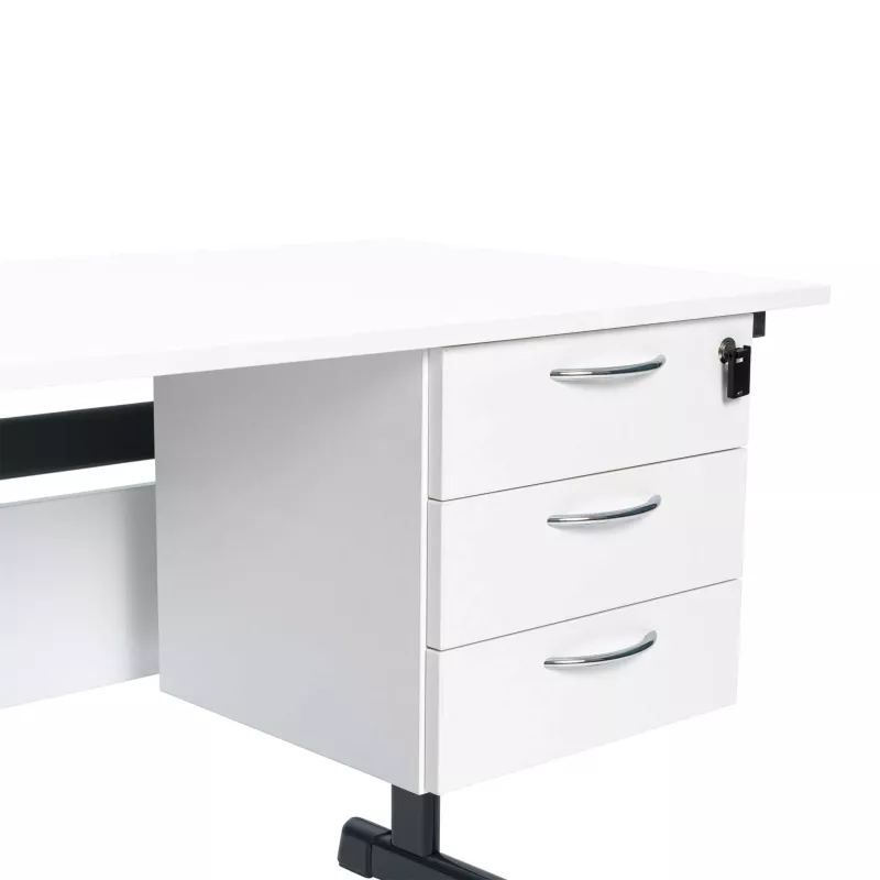 Schreibtisch, Schubladen, Weiß, Metallbeine, Rollschubladen