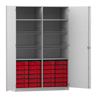 Sportschrank, 190 x 126,4 x 60 cm, mit 4 Gitterkörben und 24 Boxen
